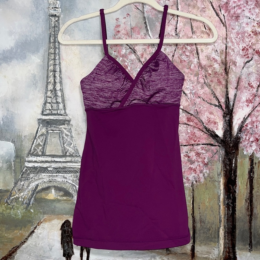 Lululemon Dance Strap Tank Top Color Block V-Neck Scoop Back Purple sz 4 EUC